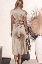 Load image into Gallery viewer, Satin Cap Sleeve Tie Back Midi Dress