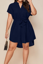 Load image into Gallery viewer, Plus Size Notched Tie Waist Mini Dress