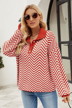 Load image into Gallery viewer, Striped Collared Neck Buttoned Pullover Sweater