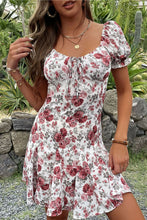 Load image into Gallery viewer, Floral Tie Front  Frill Trim Pleated Dress