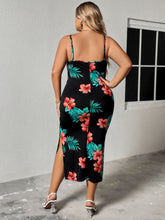 Load image into Gallery viewer, Plus Size Floral Spaghetti Strap Ruffled Slit Dress