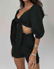Load image into Gallery viewer, Cutout Puff Sleeve Top and Shorts Set