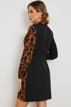Load image into Gallery viewer, Leopard Color Block Belted Shawl Collar Dress