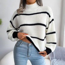 Load image into Gallery viewer, Striped Mock Neck Dropped Shoulder Sweater