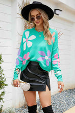 Load image into Gallery viewer, Flower Round Neck Drop Shoulder Sweater