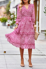 Load image into Gallery viewer, Leopard Surplice Tie Belt Slit Dress