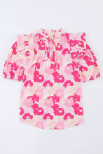 Load image into Gallery viewer, Floral Tie Neck Ruffle Shoulder Blouse