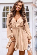 Load image into Gallery viewer, Ruffle Trim V-Neck Long Sleeve Mini Dress