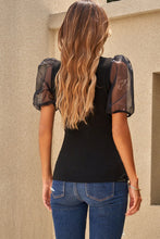 Load image into Gallery viewer, Spliced Mesh Puff Sleeve Blouse