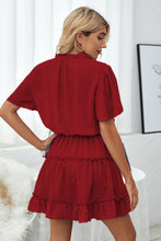 Load image into Gallery viewer, Tie Neck Frill Trim Short Sleeve Mini Dress