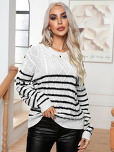 Load image into Gallery viewer, Striped Round Neck Cable-Knit Sweater