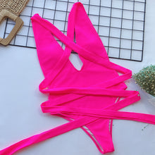 Load image into Gallery viewer, Halter Neck Deep V Tied One-Piece Swimsuit