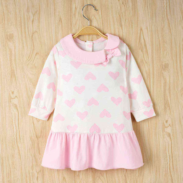 Baby Girl Heart Print Ruffle Hem Dress