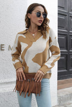 Load image into Gallery viewer, Two-Tone Johnny Collar Dropped Shoulder Pullover Sweater