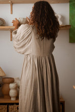 Load image into Gallery viewer, Tie Neck Lantern Sleeve Midi Dress