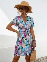 Load image into Gallery viewer, Printed Surplice Tie Waist Mini Dress