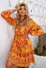 Load image into Gallery viewer, Floral Drawstring Waist Puff Sleeve Dress