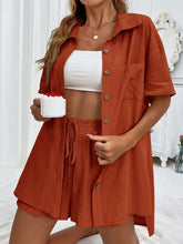 Load image into Gallery viewer, Button Up Shirt and Drawstring Shorts Set