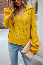 Load image into Gallery viewer, Openwork Long Sleeve Notched Neck Sweater
