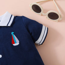 Load image into Gallery viewer, Embroidered Collared Neck Short Sleeve Romper