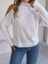 Load image into Gallery viewer, Cable-Knit Turtleneck Cold Shoulder Sweater