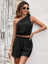 Load image into Gallery viewer, One-Shoulder Crop Top and Paperbag Waist Shorts Set