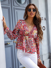 Load image into Gallery viewer, Printed V-Neck Flounce Sleeve Blouse