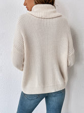 Load image into Gallery viewer, Decorative Button Turtleneck Dropped Shoulder Sweater