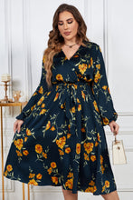 Load image into Gallery viewer, Plus Size Floral Print Surplice Neck Midi Dress