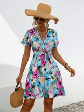 Load image into Gallery viewer, Printed Surplice Tie Waist Mini Dress