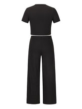 Load image into Gallery viewer, Round Neck Short Sleeve Top and Pocketed Pants Set