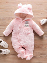 Load image into Gallery viewer, Baby Rabbit Decor Long Sleeve Hooded Snapped Jumpsuit