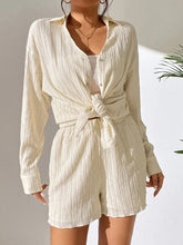 Load image into Gallery viewer, Textured Buttoned Shirt and Shorts Set