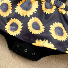 Load image into Gallery viewer, Baby Girl Sunflower Print Spliced Lace Bodysuit Dress