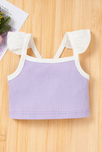 Load image into Gallery viewer, Baby Girl Contrast Trim Ribbed Cami and Shorts Set