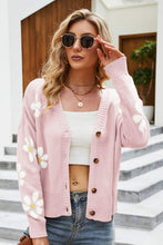 Load image into Gallery viewer, Floral Ribbed Trim Drop Shoulder Cardigan