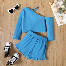 Load image into Gallery viewer, Baby Girl Ribbed Top and Belted Ruffle Hem Shorts Set