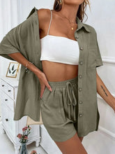 Load image into Gallery viewer, Button Up Shirt and Drawstring Shorts Set