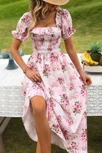 Load image into Gallery viewer, Floral Square Neck Flounce Sleeve Midi Dress