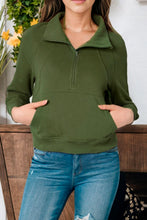 Load image into Gallery viewer, Zip-Up Collared Neck Raglan Sleeve Blouse