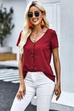 Load image into Gallery viewer, Buttoned V-Neck Short Sleeve Top