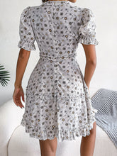 Load image into Gallery viewer, Floral Frill Trim Ruffle Hem Deep V Mini Dress
