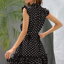 Load image into Gallery viewer, Polka Dot Mock Neck Frill Trim Mini Dress