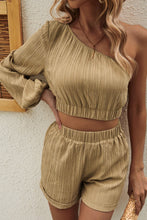 Load image into Gallery viewer, One-Shoulder Balloon Sleeve Crop Top and Shorts Set