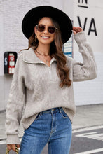 Load image into Gallery viewer, Half Zip Mixed Knit Collared Sweater