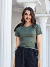 Load image into Gallery viewer, Round Neck Short Sleeve Side Drawstring Tee