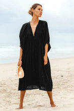Load image into Gallery viewer, Tie Neck Lantern Sleeve Midi Dress
