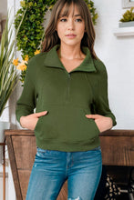 Load image into Gallery viewer, Zip-Up Collared Neck Raglan Sleeve Blouse