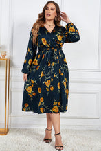 Load image into Gallery viewer, Plus Size Floral Print Surplice Neck Midi Dress