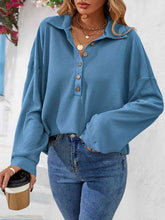 Load image into Gallery viewer, Half Button Collared Neck Long Sleeve Top